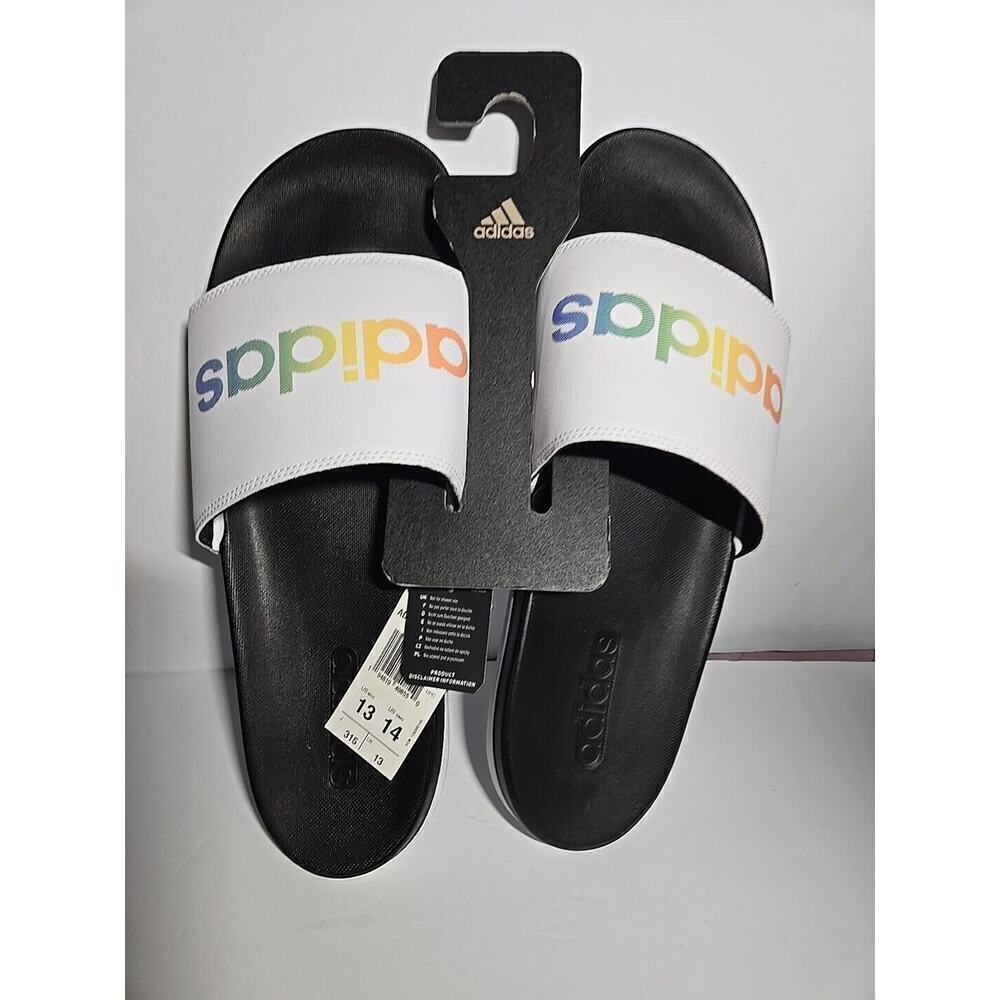 Adidas Adilette Comfort Slides 14 Women's / 13 Men's WHITE RAINBOW H02488 Sandal - Picture 2 of 8